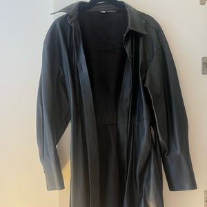 Zara knee length faux leather button down